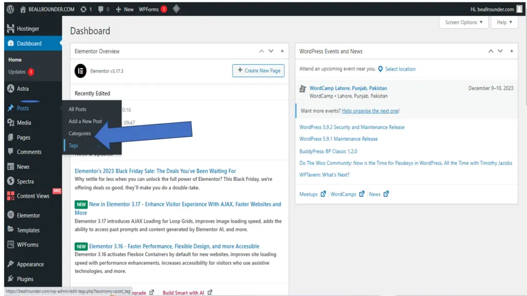 "Exploring website organization: categories, tags, and media."