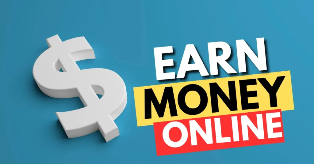 "Hand holding cash with laptop in background, text: 'Earn Money Online'."